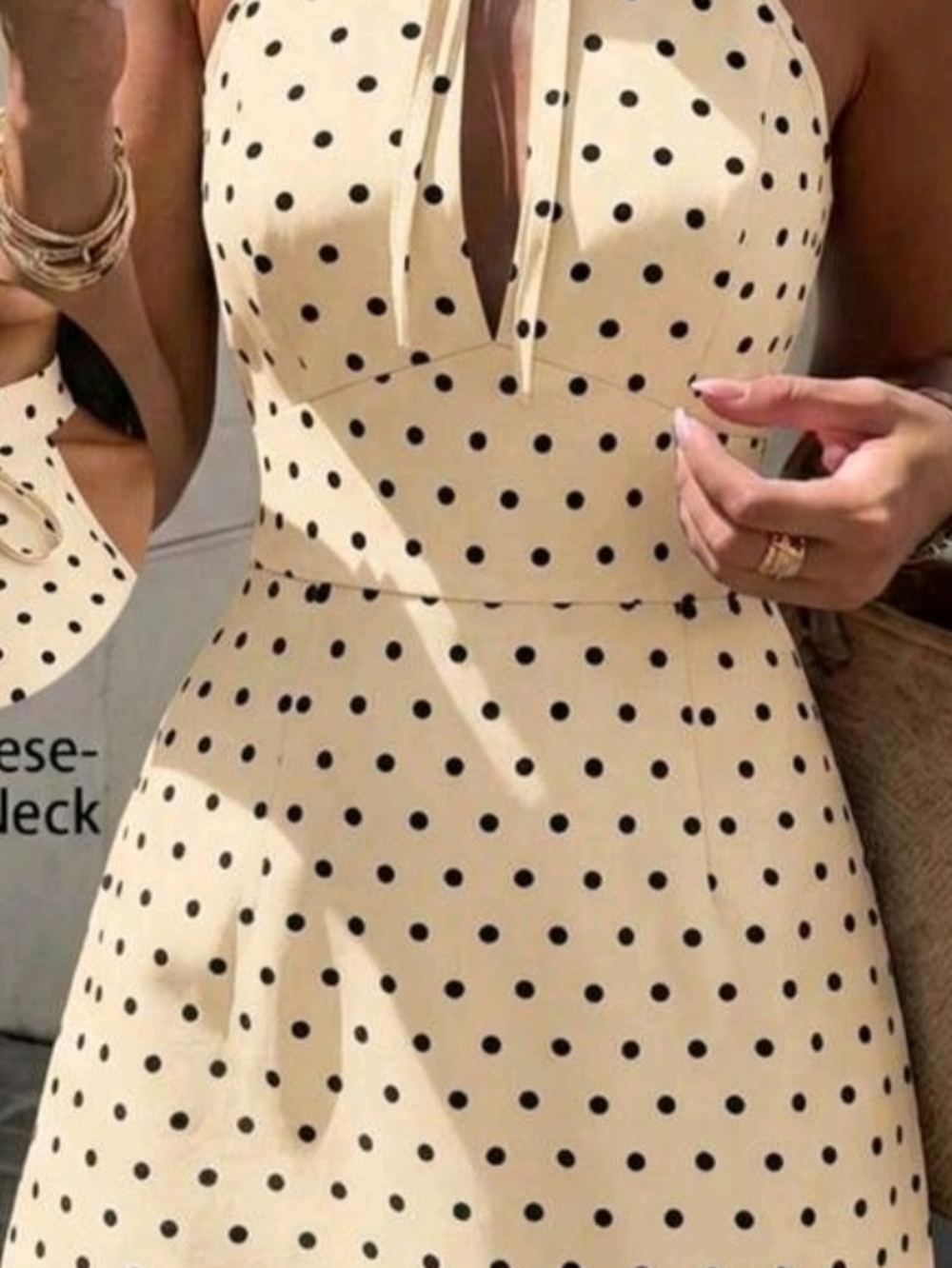 Beige Polka Dot Halter Dress with Keyhole - Brand